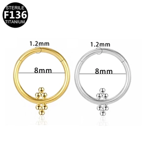 F136 Titanium 1.2x8mm hinged segment rings with crystal pavé and sterile packaging info