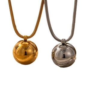 Minimalist stainless steel snake chain necklaces with high-polish metal ball pendants