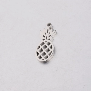 Detail of hollow pineapple pendant in brushed stainless steel with top connecting ring