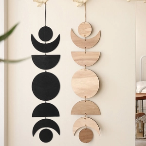 Moon Phase Wall Hanging Decor Wooden Boho Chic Garland For Bedroom Living Room Nordic Home Art Ornament