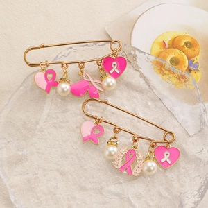 Détails de broches ruban rose contre le cancer du sein avec perles et dorure à l'or