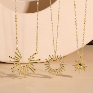 Sunburst Pendant Necklace 14K Gold Plated Copper Starburst Minimalist Elegant Clavicle Chain Jewelry For Women