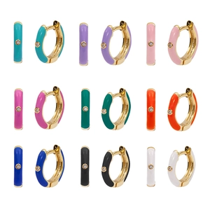 Colorful enamel C-shaped hoop earrings in nine colors with sparkling center zircon
