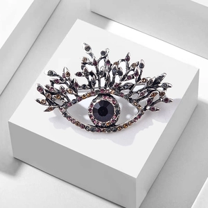 Vintage Evil Eye Brooch Pin Alloy Multicolored Rhinestone Branch Design Retro Style Jewelry Accessory For Women Men