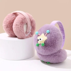 Cute star plush earmuffs for kids and adults, warm foldable winter ear warmers set