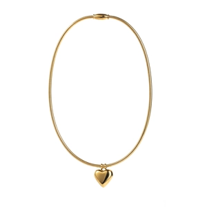 Elegant gold titanium steel heart pendant necklace with sleek snake chain and magnetic clasp