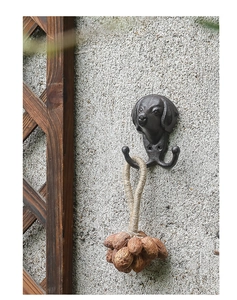 Detaillierte Makroansicht vom Wandhaken aus Gusseisen im Hundekopf-Design an der Wand