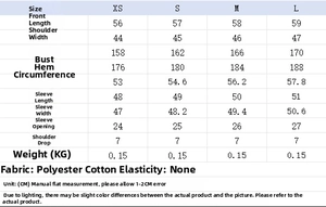 Tableau des tailles détaillé pour chemisier ample femme avec mesures en centimètres