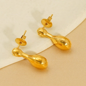 Minimalist gold teardrop stud earrings in polished stainless steel for women