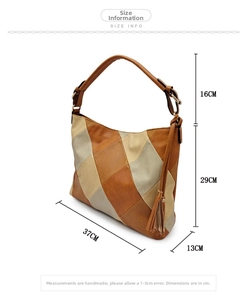 Detailed size info graphic for the large PU leather tote bag with measurements in cm