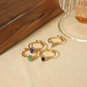 18k gold plated stainless steel open rings with colorful water drop natural stones