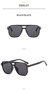 Front and side views of large frame double bridge pilot sunglasses in black finish