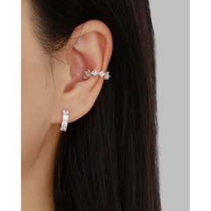 S925 sterling silver ear cuff set with pavé cubic zirconia on professional model