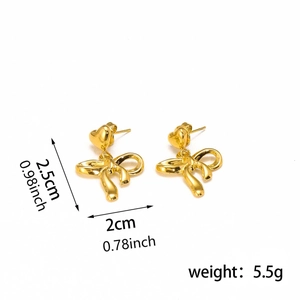 Elegant gold bow heart drop earrings for women with dimensional measurements in high detail