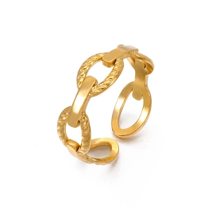 Fashionable golden chain style adjustable open ring in stainless steel for women