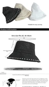 Detailed size guide and specifications for the pearl lace mesh sun hat with dimensions