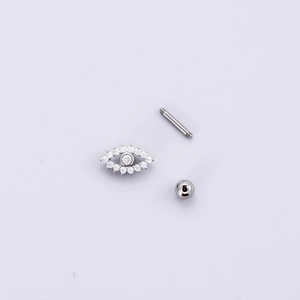 Silver stainless steel evil eye ear stud with sparkling zircon and screw ball back