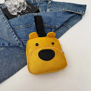 Cute yellow cartoon bear handbag with 3D ears and durable fabric handle for daily use