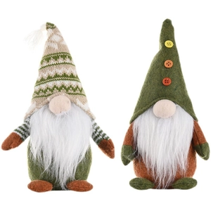 Christmas faceless gnome dolls set in forest green and orange knitted plush fabric