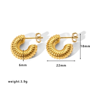 Golden textured C-shaped titanium steel earrings with 18mm height and 22mm width