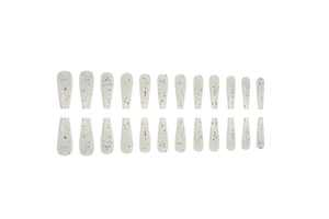 Silver glitter press-on nails in long coffin shape with 24-piece full set layout