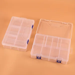 Double-layer 8-grid transparent plastic organizer box with secure blue buckles