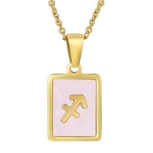 18K gold plated stainless steel necklace with pink shell Sagittarius zodiac pendant
