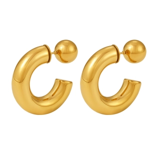 Orecchini a cerchio a C in acciaio inossidabile placcato oro 18K con finitura a specchio