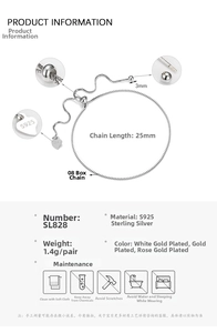 Detail of adjustable S925 sterling silver box chain bracelet with heart pendant charm
