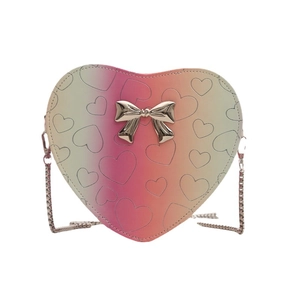 Gradient heart shaped crossbody bag with silver bow decoration and metal chain strap