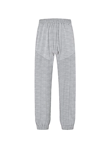 Light gray casual sweatpants featuring textured waffle stitching and adjustable drawstring