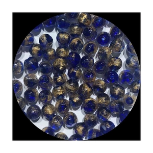 Spherical dark blue glass bead with sparkling gold sand texture for DIY jewelry