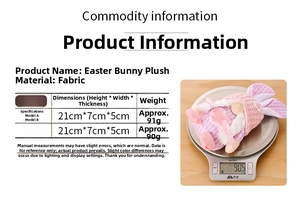 Detailed size measurement and weighing of Easter gnome plush doll with bunny ears