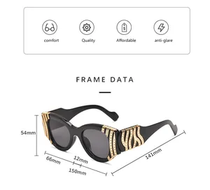 Detailed frame data chart for retro sunglasses showing frame width and lens height dimensions