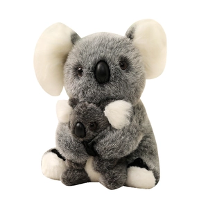 Plush mother and baby koala stuffed animal toy with soft grey fur for kids' comfort