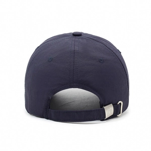 Deep blue breathable quick-dry baseball cap with adjustable silver metal buckle back view