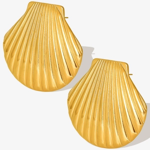 Golden 304 stainless steel shell stud earrings with 18k gold plating finish