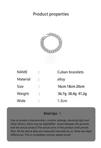 Spécifications détaillées de taille et de poids pour ce bracelet Cuban de 1,3 cm de large