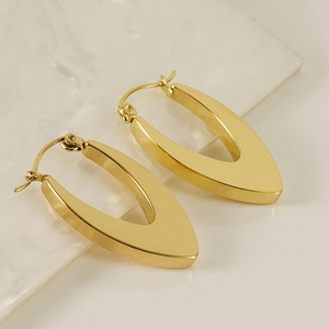 Polished 18K gold-plated U-shaped stainless steel geometric hoop earrings for women