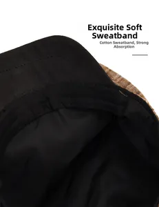 Detail of soft cotton sweatband inside the striped newsboy hat for moisture absorption