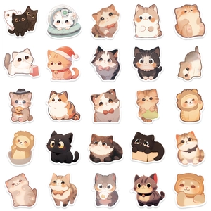 Set of 50 cute cartoon cat stickers for laptops and bottles with various adorable designs