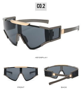 Detailed multi-angle views of grey punk sports sunglasses with golden metal accents