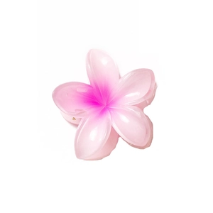 Pink gradient frangipani flower hair claw clip with a glossy translucent finish