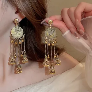 Vintage Ethnic Jhumka Tassel Drop Earrings Alloy Flower With 925 Sterling Silver Earring Post Bohemian Style For Women