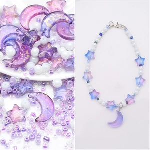 DIY jewelry set with purple and blue star moon beads for handmade necklaces and bracelets
