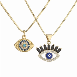 Evil Eye Pendant Necklace Copper Gold Plated Zircon Heart Round Geometric Turkish Nazar Charm Fashion Jewelry For Women