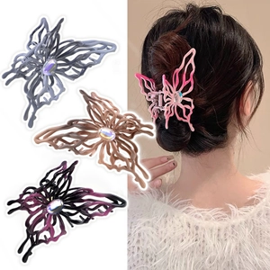 Gradient butterfly hair claws in four colors for women with clear crystal accents