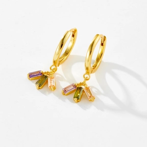 Luxurious 925 sterling silver gold-plated hoop earrings with colorful zircon crystals