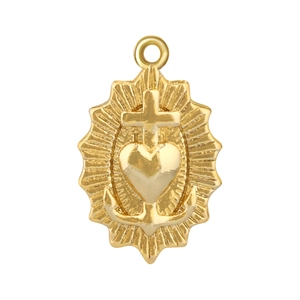 Detail of gold-plated heart cross anchor pendant with polished finish and bail