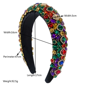 Serre-tête baroque de luxe avec cristaux colorés et strass sur base en velours noir